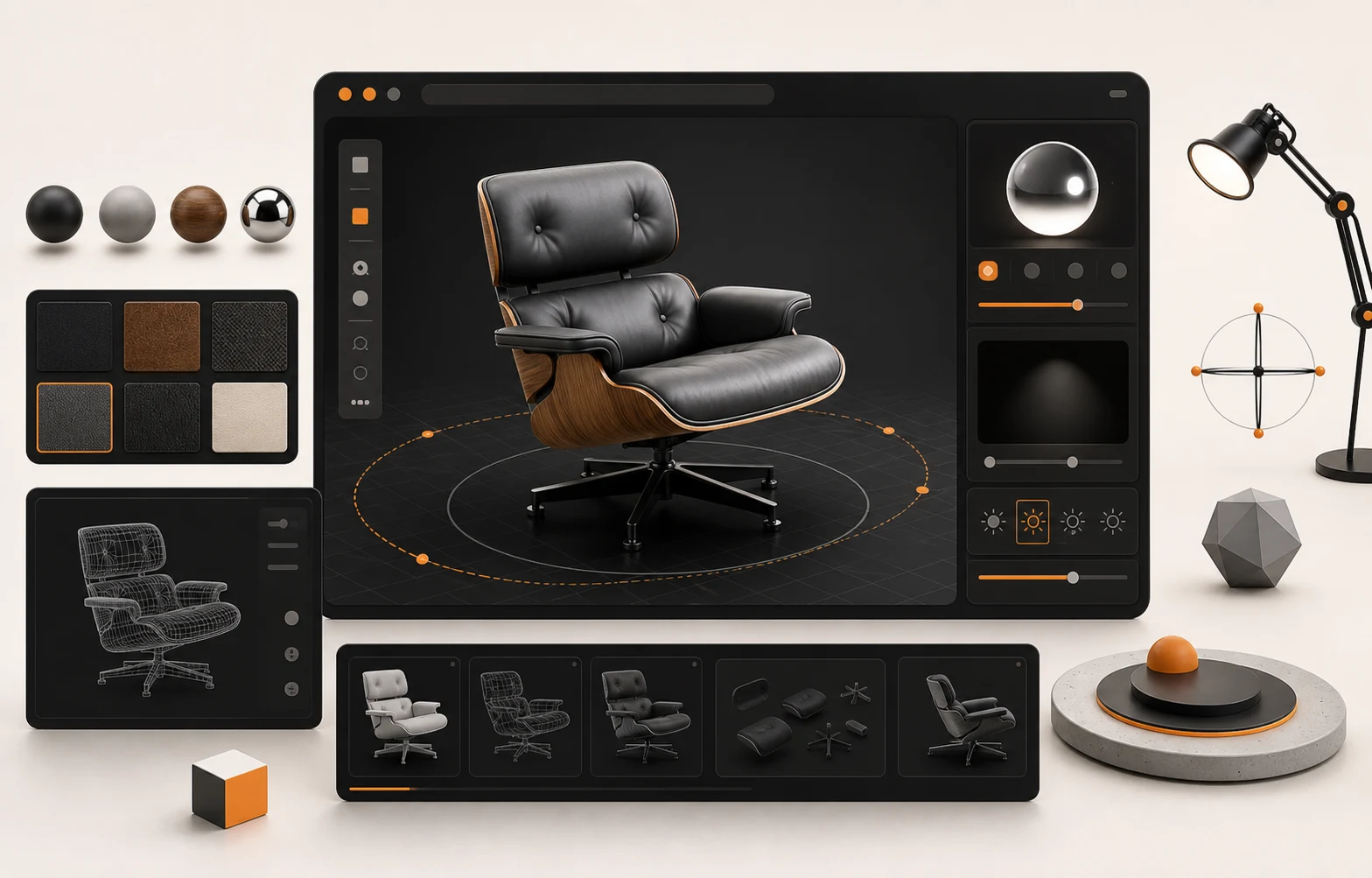 3D web development viewport with materials and product controls