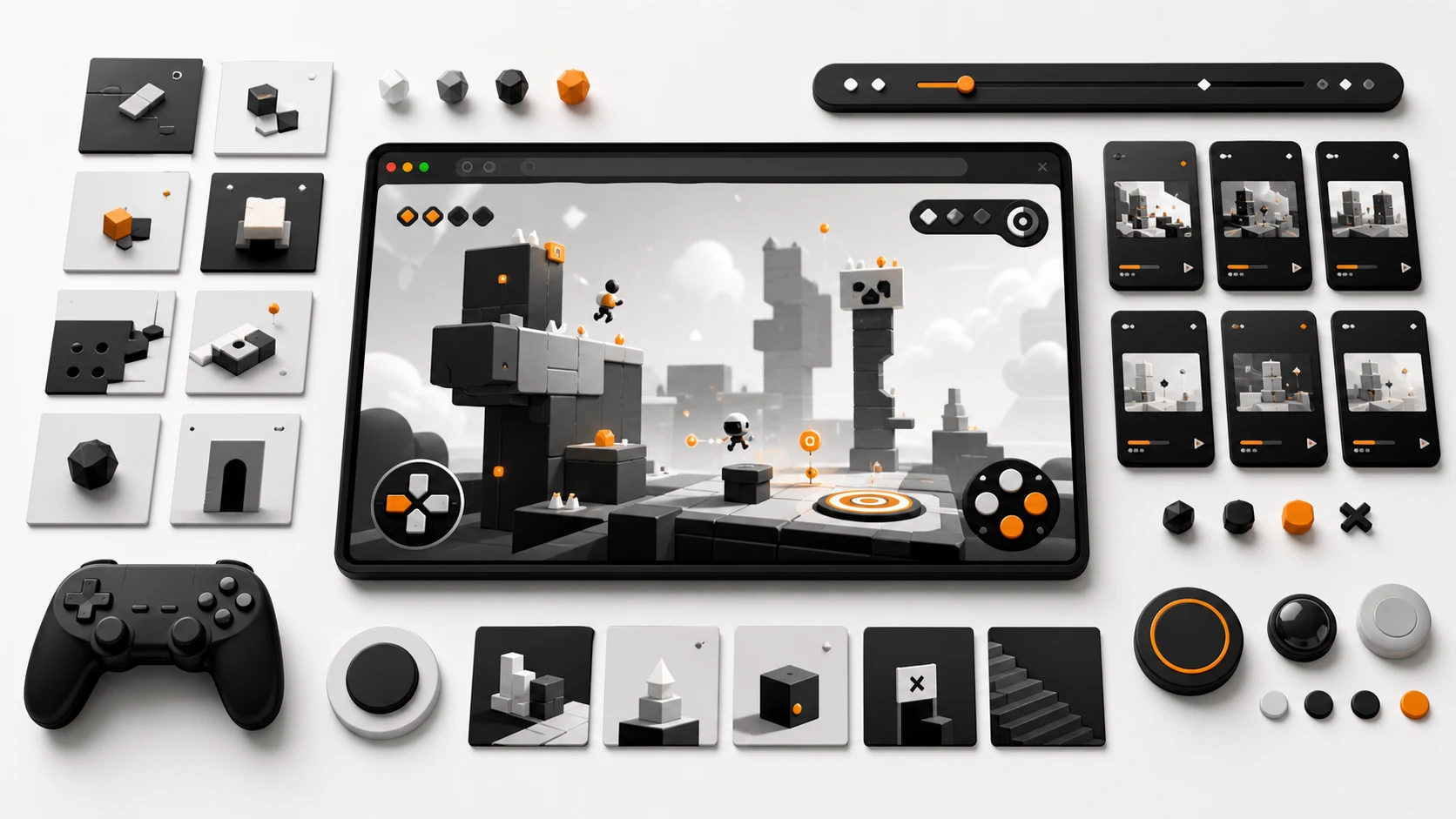 Browser game development scene with playable interface and input controls